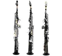 Saxophone Kit Black Treble Saxophone Standard Bb Straight Treble Saxophone Brass Body Carved White Shell Keys Sax With Strap Gloves
