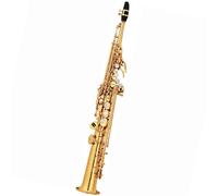 Saxophone Kit Brass Straight Treble Bb Flat Sax Saxophone Woodwind Instrument Natural Shell Key Carve Pattern With Carryi(Gold)