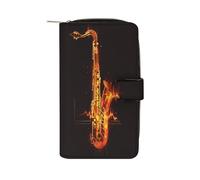 Saxophone Long Zippered Pouch Slim Clutch Organizer Purse Money and Credit Card Holder for Men Women