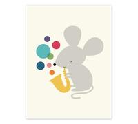 Saxophone Mouse Poster by Andy Westface 13 x 18 cm Pastel Wall art Wall decor