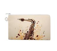 Saxophone Musical Notes Coin Purse Cute Change Pouch Wallet Clutch Bag with Zip