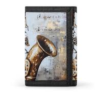 Saxophone Musical Notes Painting Slim Men's Wallets with 8 Card Holders Minimalist Trifold Travel Purse