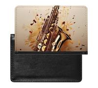 Saxophone Musical Notes Passport Wallet Cute Passport Case with Card Slot Travel Passport Holder Cover