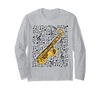 Saxophone Musical Notes Saxophonist Sax Player Jazz Musician Long Sleeve T-Shirt