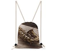 Saxophone on Sheet Music Drawstring Backpack for Women Men - 13.8"x19.7" Lightweight Cinch Bag Large Capacity Gym Drawstring Bag Aesthetic Sackpack Sports Backpack for Travel, Beach