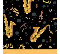 Saxophone Outdoor Fabric by The Yard,Instrument Design Music Note Fabric by The Yard for Teens Craft Lover,Music Theme Upholstery Fabric for Quilting Sewing Supplies,2 Yard