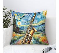 Saxophone Pillow Cases Modern Art Decorative,Musical Instrument Art Oil Painting Square Cushion Cases Soft Polyester Throw Pillow Cases for Living Room Sofa Couch Bed Pillowcases 45x45cm