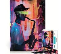 Saxophone Player in Urban Setting Adult Jigsaw Puzzles 1000 Pieces Brain Workout Toy Casual Relax Image Assembly Artistic Gift (38x52cm)