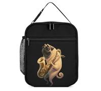 Saxophone Playing Pug Lunch Bags Insulated Cooler Lunch Tote | Portable,Lunch Container,Leakproof,Lunch Box,for Men Women