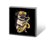 Saxophone Pug Dog Jazz Music Square Enamel Brooch Pin Button Badges Decoration Hat Clothing Bag Accessories Gift Crafts