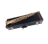 saxophone set Professional Straight Saxophone Bb Brass Golden Key Woodwind Instrument With Accessories (Color : Leather Case)