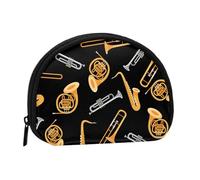 Saxophone Trombone Music Black, Women's Storage Bag Shell Makeup Bag Small Coin Purse Shell Change Pouch