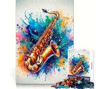 Saxophone Watercolor Art 1000 Piece Jigsaw Puzzles for Adults Jigsaw Memory Gain Stress Release Design Assembly Xmas Gift (50x75cm)
