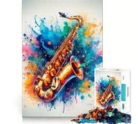 Saxophone Watercolor Art 1000 Piece Jigsaw Puzzles for Adults Jigsaw Memory Gain Stress Release Design Assembly Xmas Gift (50x75cm)