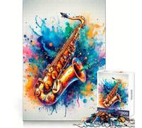 Saxophone Watercolor Art 1000 Piece Jigsaw Puzzles for Adults Mind Skill Toy Casual Relax Design Assembly Art Collection Piece (38x52cm)