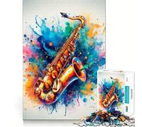 Saxophone Watercolor Art 1000 Piece Jigsaw Puzzles for Adults Mind Skill Toy Casual Relax Design Assembly Art Collection Piece (38x52cm)