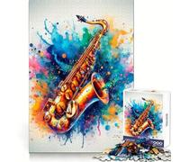 Saxophone Watercolor Art Jigsaw Puzzle 1000 Piece for Adults Smart Reason Toy Home Pastime Smooth Edge Art Collectible (38x26cm)