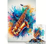 Saxophone Watercolor Art Jigsaw Puzzle 1000 Piece for Adults Smart Reason Toy Home Pastime Smooth Edge Art Collectible (38x26cm)