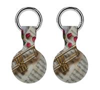 Saxophone with Music Note Sheets Music Instruments Photography Keychain Holder Case Compatible with AirTag Waterproof Silicone Shell Protective Case 2PCS