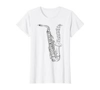 Saxophone with Music Notes - Saxophonist Sax Player Musician Value Graphic T-Shirt, Women, White, S