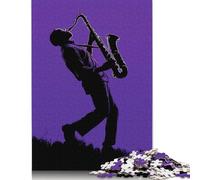 Saxophonist Silhouette - Purple Jazz Energy Puzzles 500 Pieces Wooden Puzzles Puzzle for Adults And Teenager for Adults& Teens Age 12 Years Up 500pcs (52x38cm)