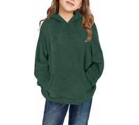Saxrel Army Green Girls Teddy Fleece Hoodies School Jumpers - Hooded Sweater with Pocket Sherpa Fuzzy Sweatshirt Winter Warm Kids’ Pullover Girls Activewear Tops Casual Sport Lightweight Jumper