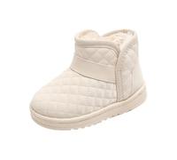 Saxrel Beige Quilted Ankle High Snow Boots Girls Winter Warm Plush Fleece Lined School Shoes Large Bow Cute Kids Walking Boots Sweet Casual Outing Anti-Slip Thick Sole Footwear UK Size 7
