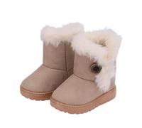 Saxrel Beige Quilted Ankle High Snow Boots Girls Winter Warm Plush Fleece Lined School Shoes Strap Buckle Cute Kids Riding Boots Sweet Casual Outing Anti-Slip Thick Sole Footwears UK Size 4