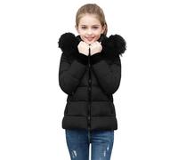 Saxrel Black Boy & Girls Parka Hooded Jacket 5 Years Down Kids Coat Zipper Pocket Outerwear Quilted Winter Warm Outdoor Wear Stand Collar Windproof Windbreaker