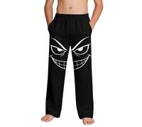 Saxrel Black Boys Novelty Smile Face Printed Beach Trousers - Lightweight Casual Lounge Pants Elasticated Waist Drawstring Wide Leg Trousers for Beach & Pool Days Summer Travel Outings 13 Years