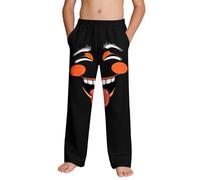 Saxrel Black Boys Novelty Smile Face Printed Beach Trousers - Lightweight Casual Lounge Pants Elasticated Waist Drawstring Wide Leg Trousers for Beach & Pool Days Summer Travel Outings 13 Years