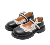 Saxrel Black Classic Mary Jane Girls School Shoes Faux Leather Sweet Bow Hook-and-Loop Girls Party Shoes Casual Outing Winter Warmth Cute Flats Non-Slip Soft Sole Footwear Size 2