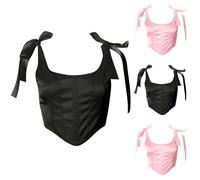 Saxrel Black Corset Underbust Corset Halloween Costume Bustier Top Bustier Back Lace Up Medieval Short Strap Shapewear Overbust Basque Lingerie Tight Fitting Waist Cinching Steampunk Clothes Vintage