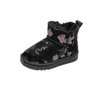 Saxrel Black Cute Sweet Pattern Girls Snow Boots Plush Fleece Lined Ankle High School Shoes Pull Tab Riding Boots Winter Warm Thick Hiking Shoes Non-Slip Soft Sole Kids Footwear Size 8.5