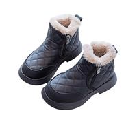 Saxrel Black Fleece Lined Quilted Girls Ankle Boots School Snow Shoes Faux Leather Side Zipper Princess Kids Boots Casual Outing Thick Soft Sole Warm Footwear UK Size 13.5