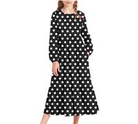 Saxrel Black Girls' Polka Dot Long Sleeve Maxi Dress Pocket - Tiered Ruffle Hem Pleated School Dress Lantern Sleeve Loose Long Dresses Lightweight Skirt for Casual & Party Kids Wear 10 Years