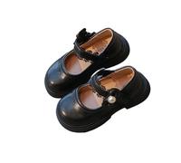 Saxrel Black Girls' Sweet Lace-Trim Mary Jane School Shoes UK Size 10.5 Hook-and-Loop Strap Loafers Round-Toe Faux Leather Kids Footwear Low-Heeled Flat Shoes