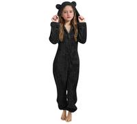Saxrel Black Girls Teddy Fleece Cute Ear Hooded Onesie Winter Warm Zipper Kids Onesie Sleepsuits One Piece Pyjamas Fleece Pjs Thickened Thermal Loungewear Fuzzy Nightwear 11 Years