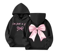 Saxrel Black Kids' Girls' Pink Bow Graphic Hoodie Front & Back Print Pullover Sweatshirt with Pocket Casual Warmth Sport Long Sleeve Hooded Sweatshirt for Girls UK 11 Years