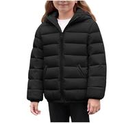 Saxrel Black Kids Quilted Hooded Puffer Jacket - Boys & Girls Lightweight Warm Coat Winter Outdoor Jackets School Travel Padded Coats Kids’ Outerwear for Ages 12 Years