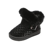 Saxrel Black Quilted Ankle High Snow Boots Girls Winter Warm Plush Fleece Lined School Shoes Strap Buckle Cute Kids Riding Boots Sweet Casual Outing Anti-Slip Thick Sole Footwears UK Size 11.5