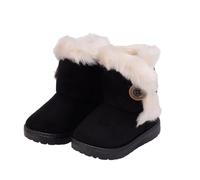 Saxrel Black Quilted Ankle High Snow Boots Girls Winter Warm Plush Fleece Lined School Shoes Strap Buckle Cute Kids Riding Boots Sweet Casual Outing Anti-Slip Thick Sole Footwears UK Size 9