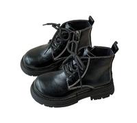 Saxrel Black Sleek Minimal Ankle High Girls Boots Front Lace Up Side Zipper Kids School Shoes Combat Casual Outing Non-Slip Thick Sole Kids Walking Boots Hiking Footwear Age 3.5 Years