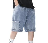 Saxrel Blue Boys' Denim Cargo Shorts Casual Outing Sports Pants - Summer Running Shorts with Pocket Cuffed Hem for Daily & Outdoor Activewear Denim Workwear 12 Years