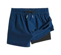 Saxrel Blue Girls' Lightweight 2-in-1 Swim Shorts - Double-Layered Swimming Trunks Quick Dry School Sports Pants with Pockets for Beach Trips, Pool Days,Travel 14 Years