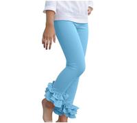 Saxrel Blue Girls Ruffle Hem Full Length Leggings, Slim Fitting School Tights Solid Color Yoga Pants Gym Trousers Casual Dance Kids Leggings 5 Years