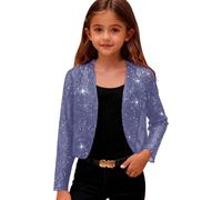 Saxrel Blue Girls Sparkly Lightweight Cardigan - Party Shrug School Cardigan Long Sleeve Cropped Bolero Open Front Solid Color Loungewear Thin Coat 9 Years