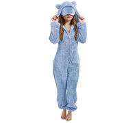 Saxrel Blue Girls Teddy Fleece Cute Ear Hooded Onesie Winter Warm Zipper Kids Onesie Sleepsuits One Piece Pyjamas Fleece Pjs Thickened Thermal Loungewear Fuzzy Nightwear 11 Years