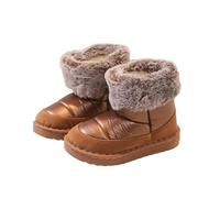 Saxrel Brown Ankle High Quilted Snow Boots Girls Winter Warm Plush Fleece Lined School Shoes Faux Leather Classic Kids Walking Boots Casual Outing Anti-Slip Thick Sole Footwear UK Size 10