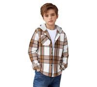 Saxrel Brown Boys & Girls Hooded Shacket Jacket-Button Down Plaid Coat, Kids Checkered Pocket Jacket & School Coat, Lightweight Winter Warm Casual Work Thicken Outerwear 6 Years